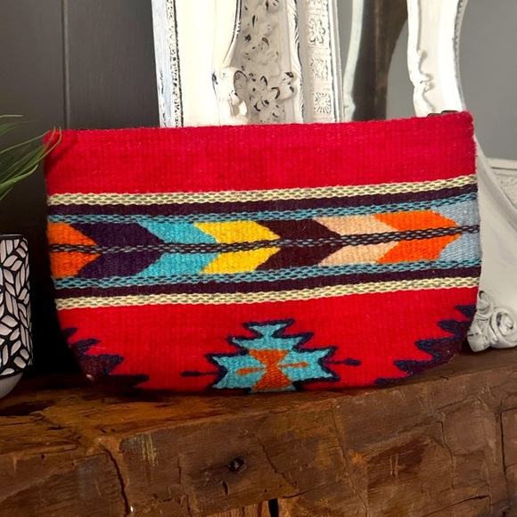 MZ Fair Trade Handbags - MZ | Fair Trade Wool AZTEC Clutch bag/Makeup bag Wool Made in Mexico